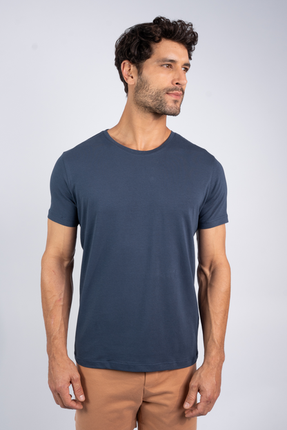 Camiseta Algodão Egípcio Gola O Azul marinho