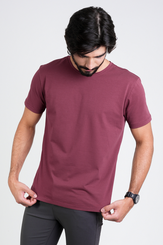 Camiseta Algodão Egípcio Gola O Bordô